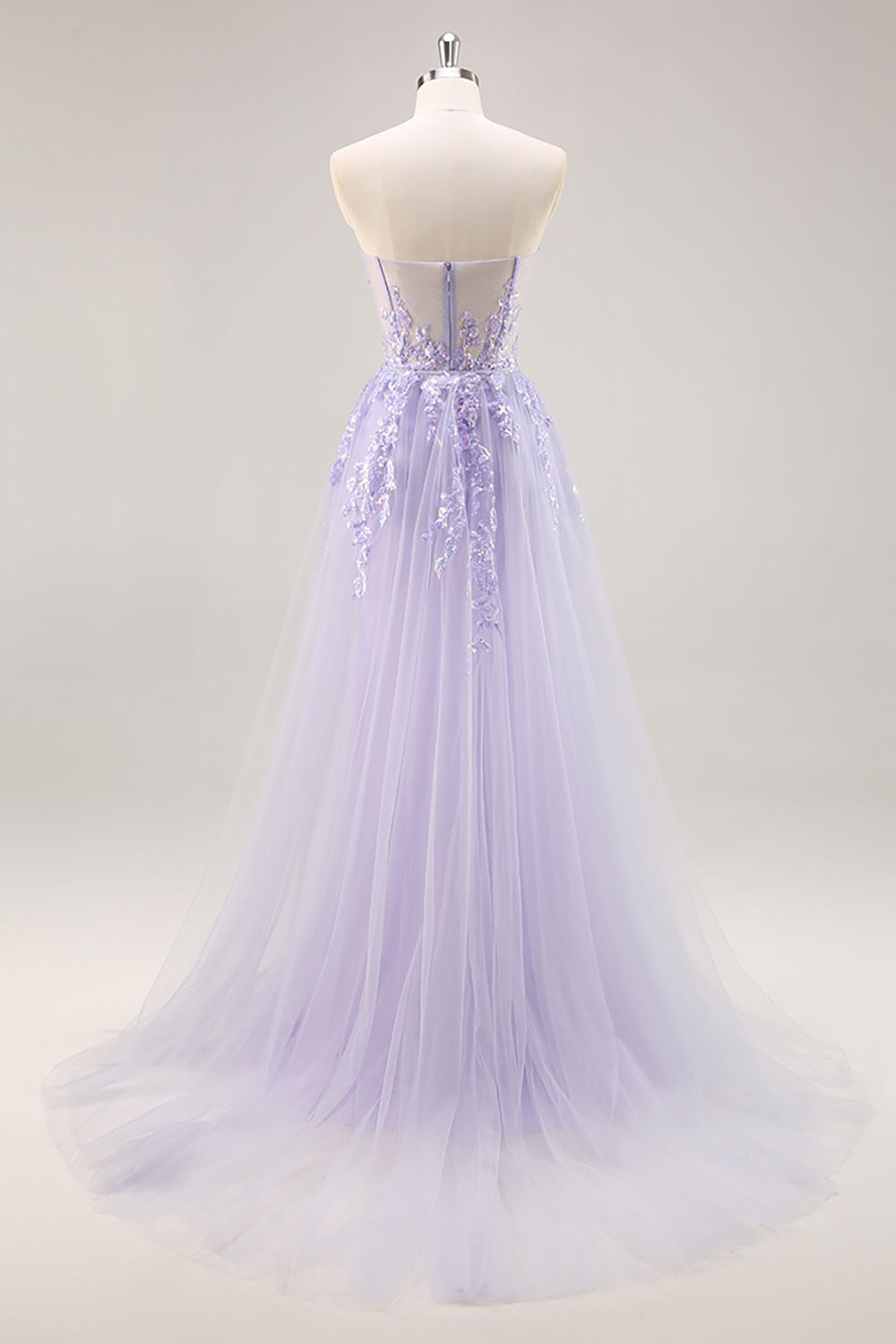 Flieder Trägerloses Korsett Ballkleid mit abnehmbarem Overlay