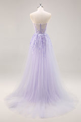 Flieder Trägerloses Korsett Ballkleid mit abnehmbarem Overlay