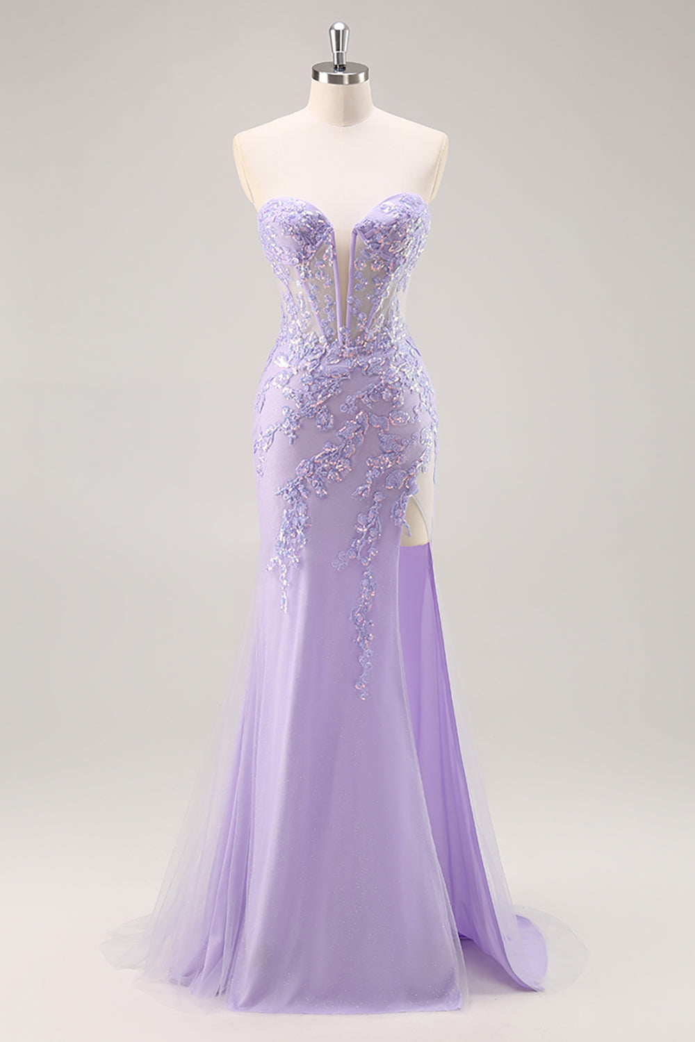 Flieder Trägerloses Korsett Ballkleid mit abnehmbarem Overlay