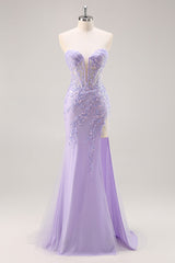 Flieder Trägerloses Korsett Ballkleid mit abnehmbarem Overlay