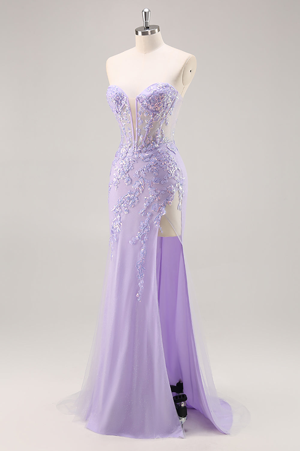 Flieder Trägerloses Korsett Ballkleid mit abnehmbarem Overlay