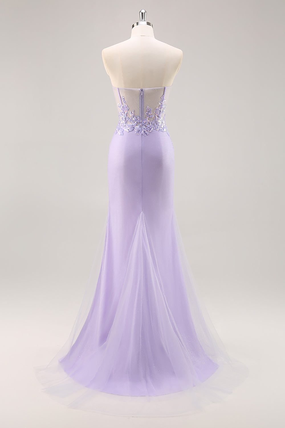 Flieder Trägerloses Korsett Ballkleid mit abnehmbarem Overlay