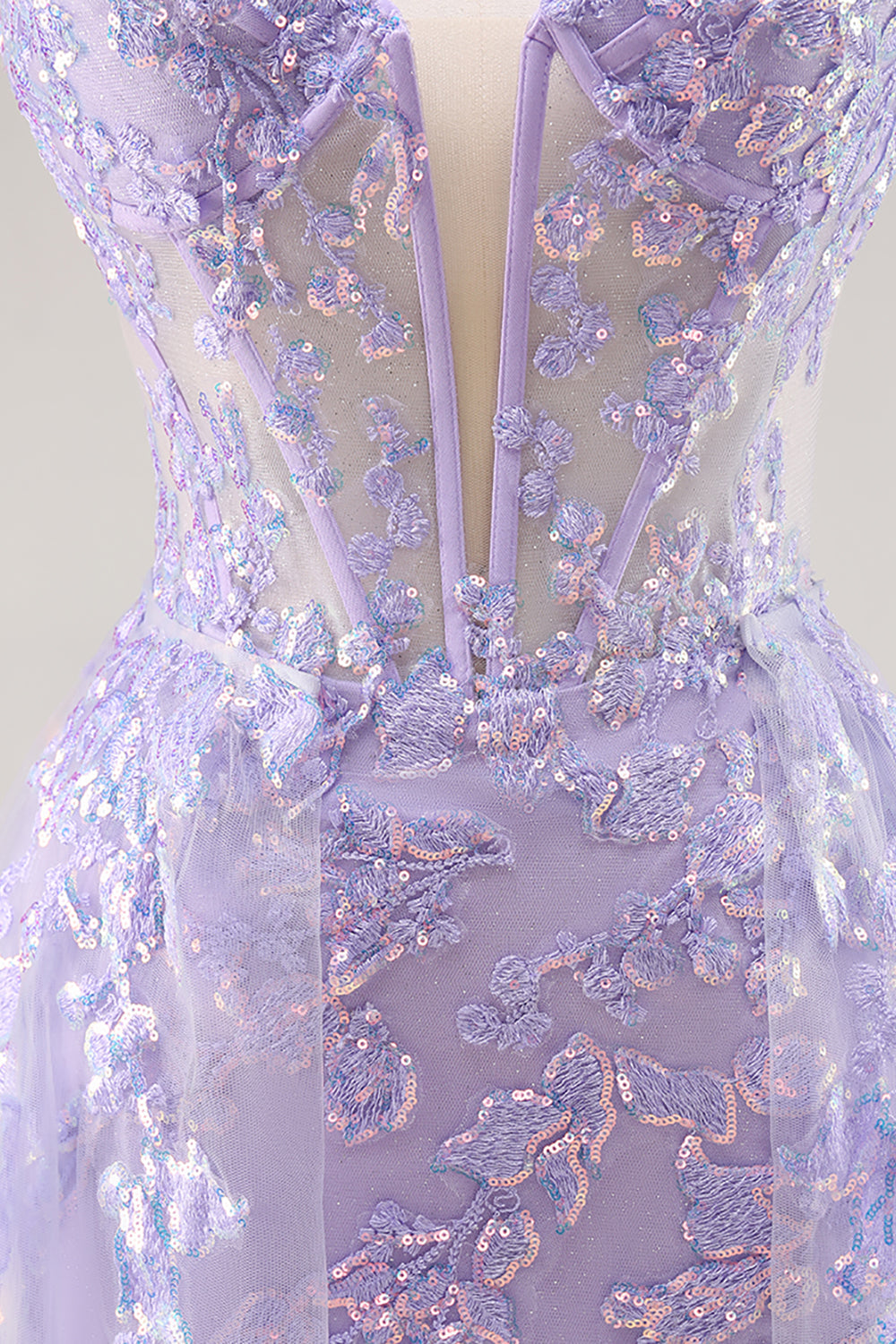 Flieder Trägerloses Korsett Ballkleid mit abnehmbarem Overlay