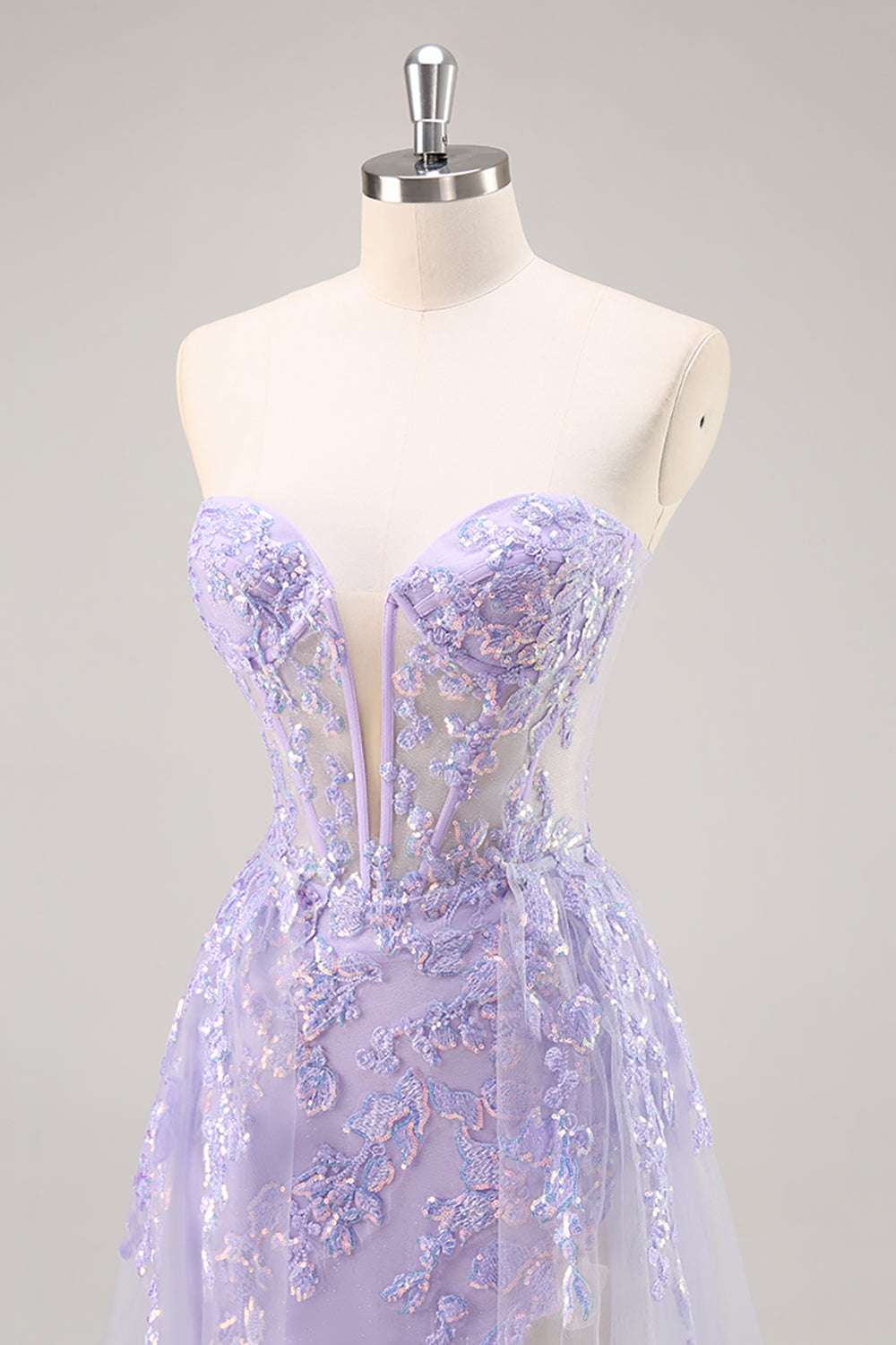 Flieder Trägerloses Korsett Ballkleid mit abnehmbarem Overlay