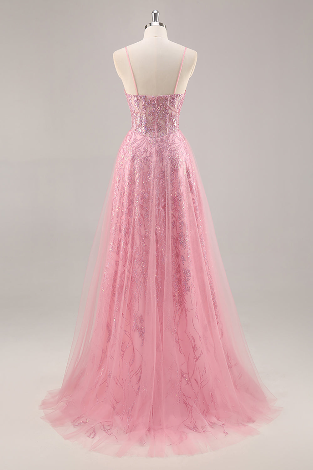 Glitzerndes Rosa Korsett A-Linie Langes Ballkleid