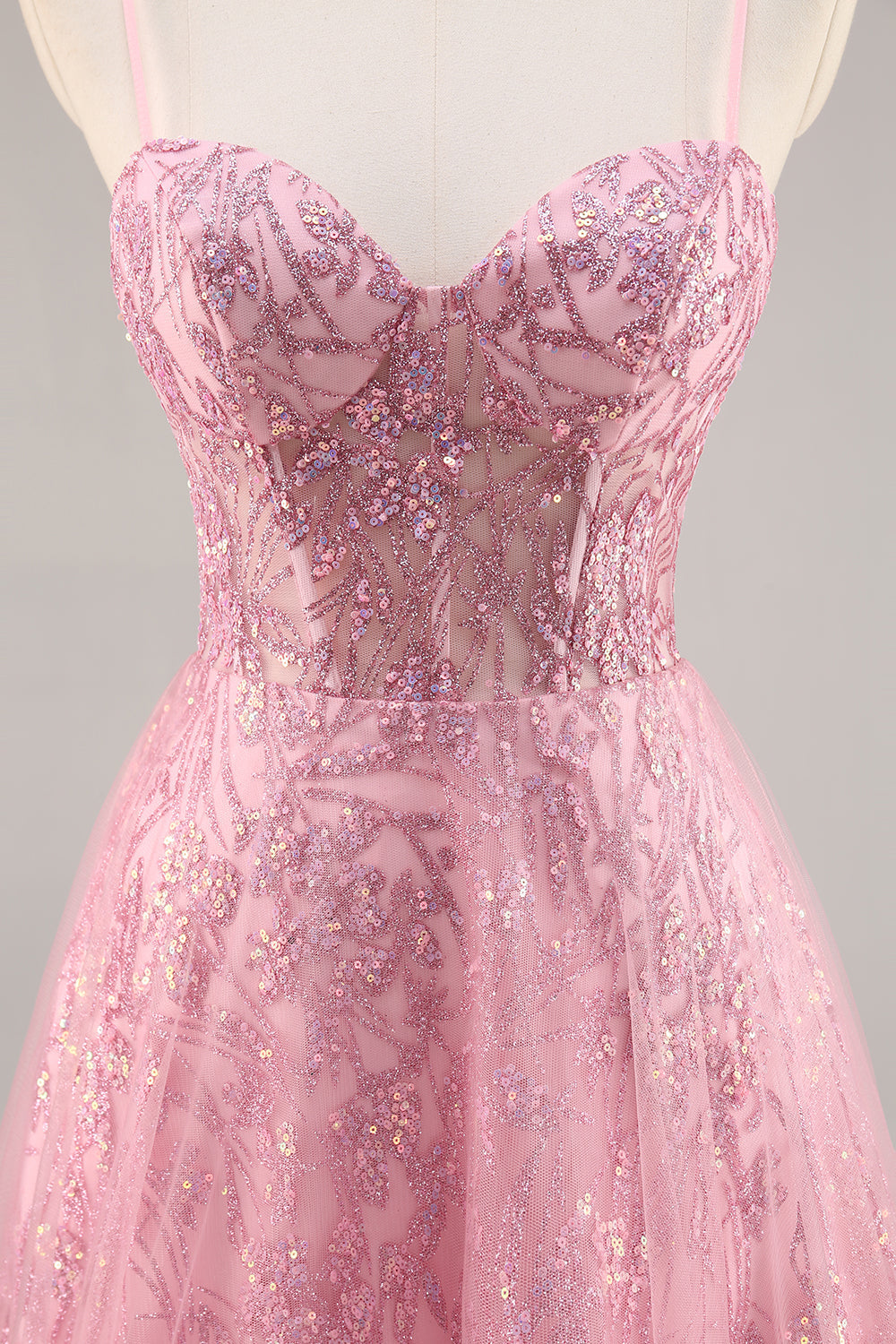 Glitzerndes Rosa Korsett A-Linie Langes Ballkleid
