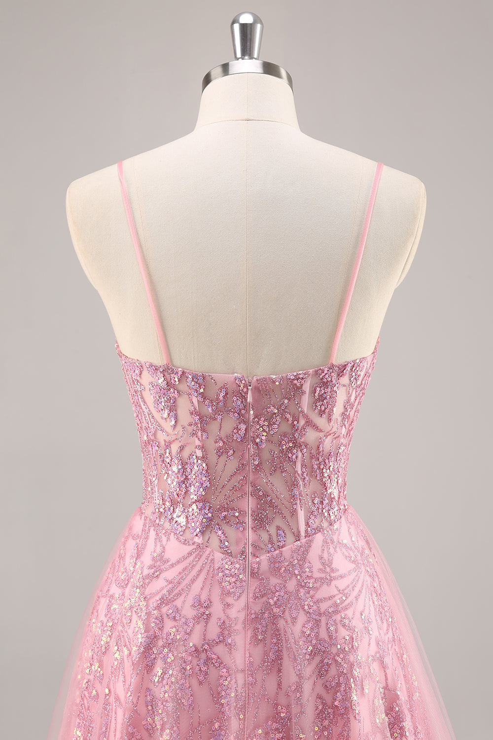 Glitzerndes Rosa Korsett A-Linie Langes Ballkleid