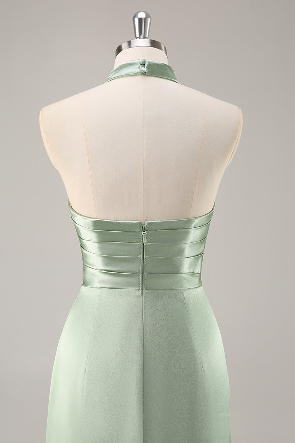 Blush Langes Hochgeschlossenes Brautjungfernkleid aus Satin mit Rüschen und Schlitz