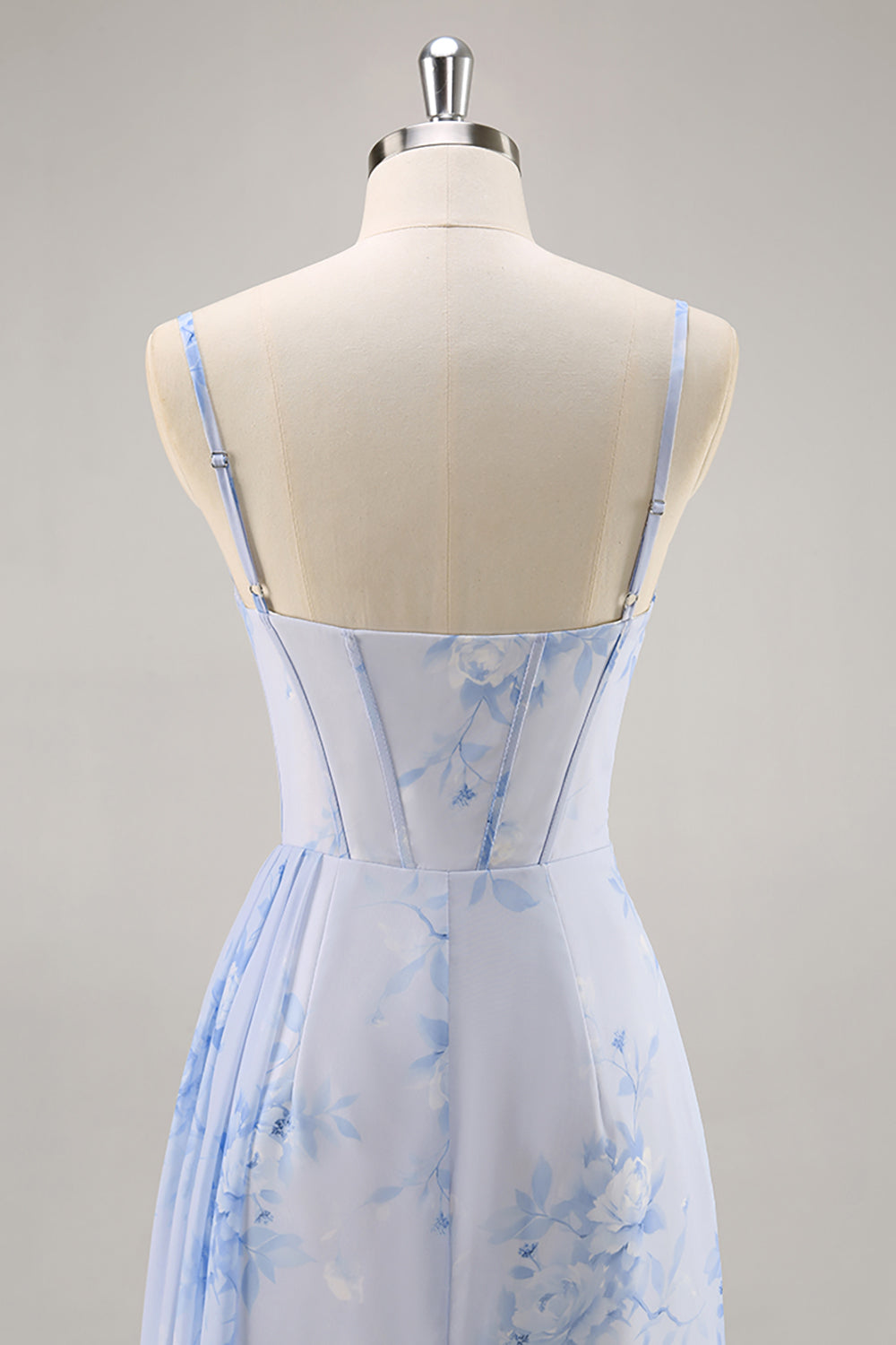 Blaues Blumen Meerjungfrauen Korsett Langes Brautjungfernkleid mit Schlitz
