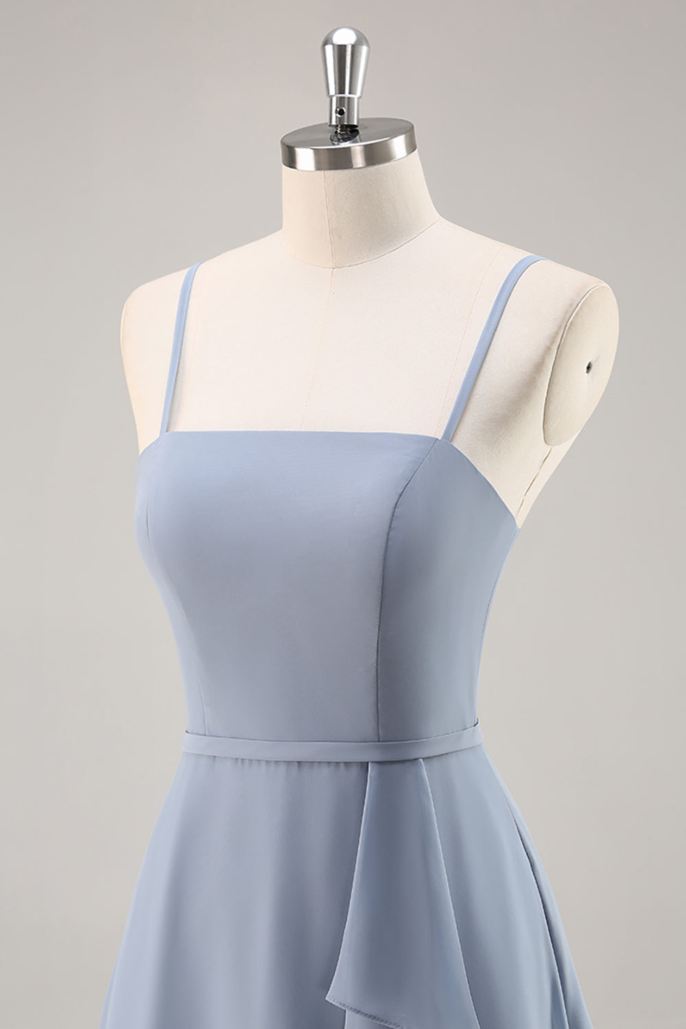 Staubblaues Chiffon A-Linie Brautjungfernkleid mit Rüschen