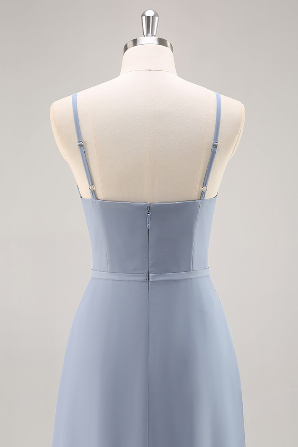 Staubblaues Chiffon A-Linie Brautjungfernkleid mit Rüschen