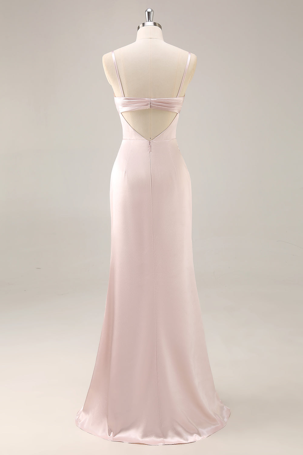 Bonbonrosa Satin Meerjungfrau Gerafftes Langes Brautjungfernkleid mit Schlitz