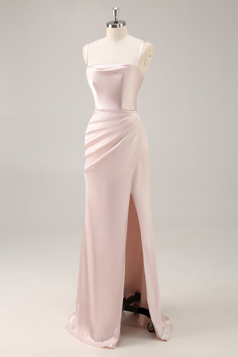 Bonbonrosa Satin Meerjungfrau Gerafftes Langes Brautjungfernkleid mit Schlitz