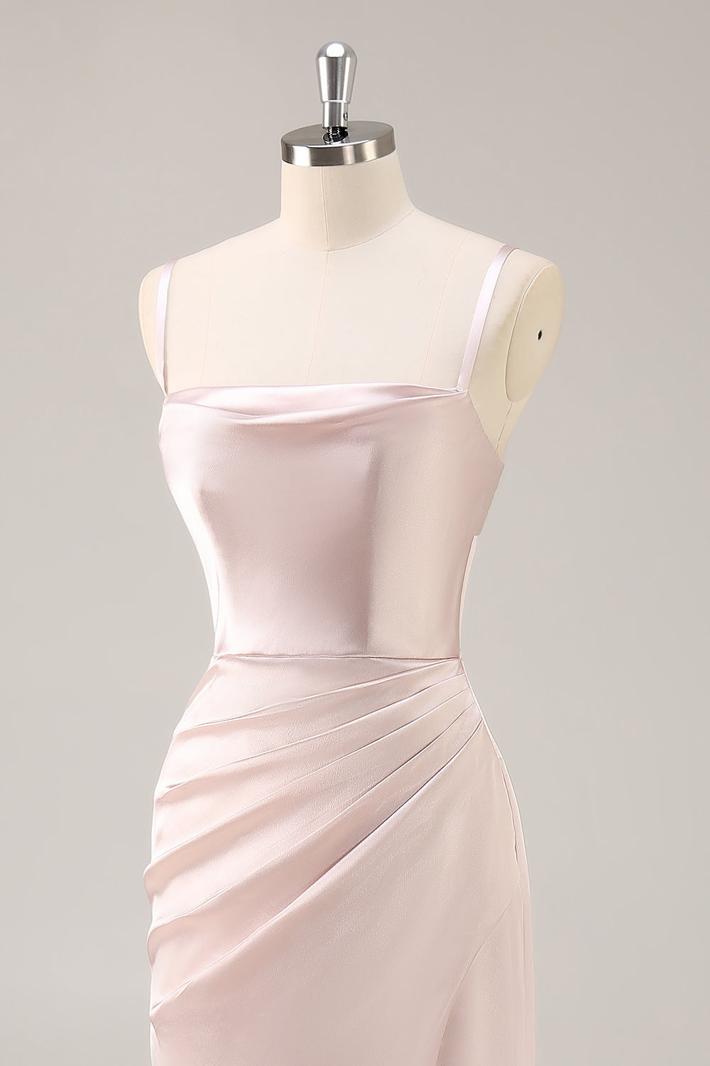 Bonbonrosa Satin Meerjungfrau Gerafftes Langes Brautjungfernkleid mit Schlitz