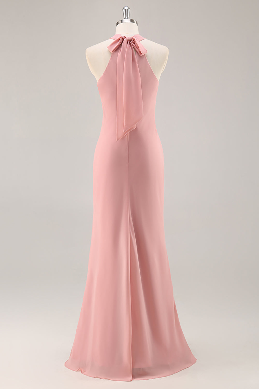 Blush Neckholder Meerjungfrau Chiffon Langes Brautjungfernkleid mit Schleife