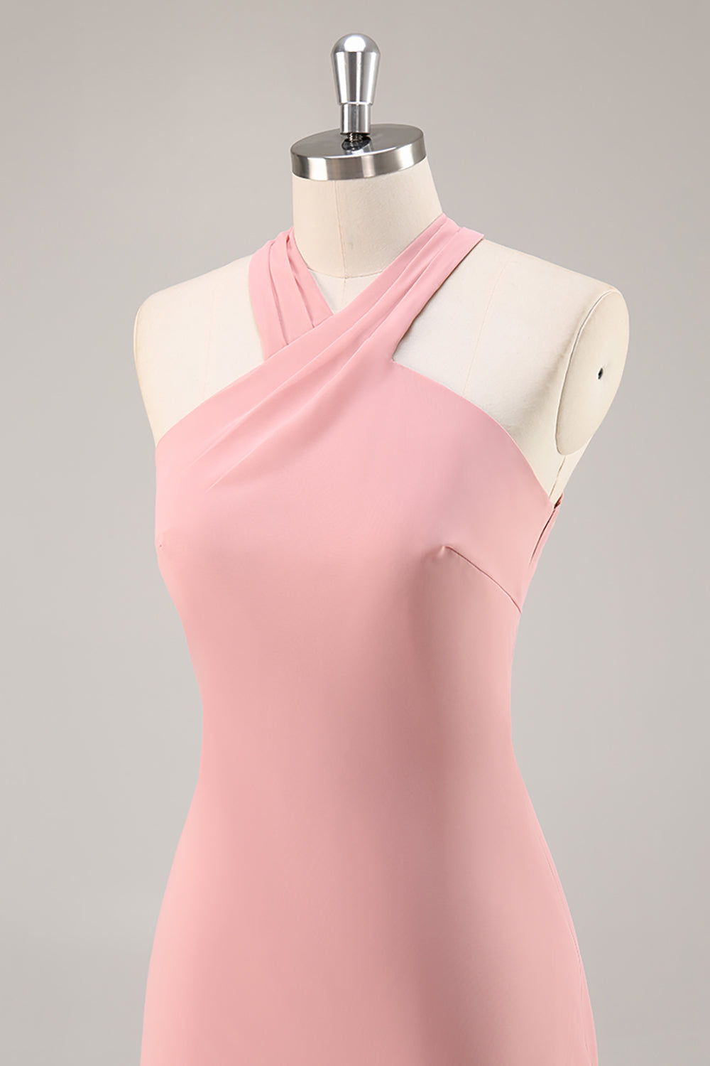 Blush Neckholder Meerjungfrau Chiffon Langes Brautjungfernkleid mit Schleife