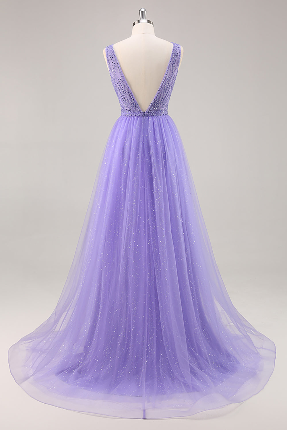Glitzer Lila A Linie Langes Ballkleid mit Perlen