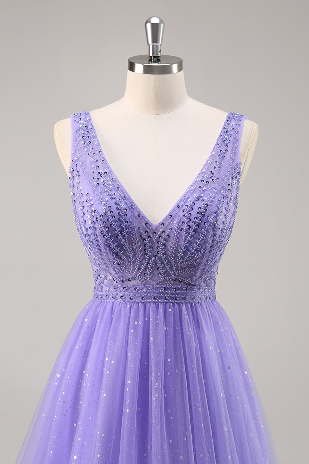 Glitzer Lila A Linie Langes Ballkleid mit Perlen