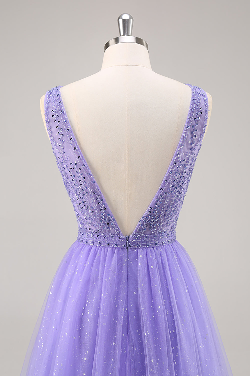 Glitzer Lila A Linie Langes Ballkleid mit Perlen