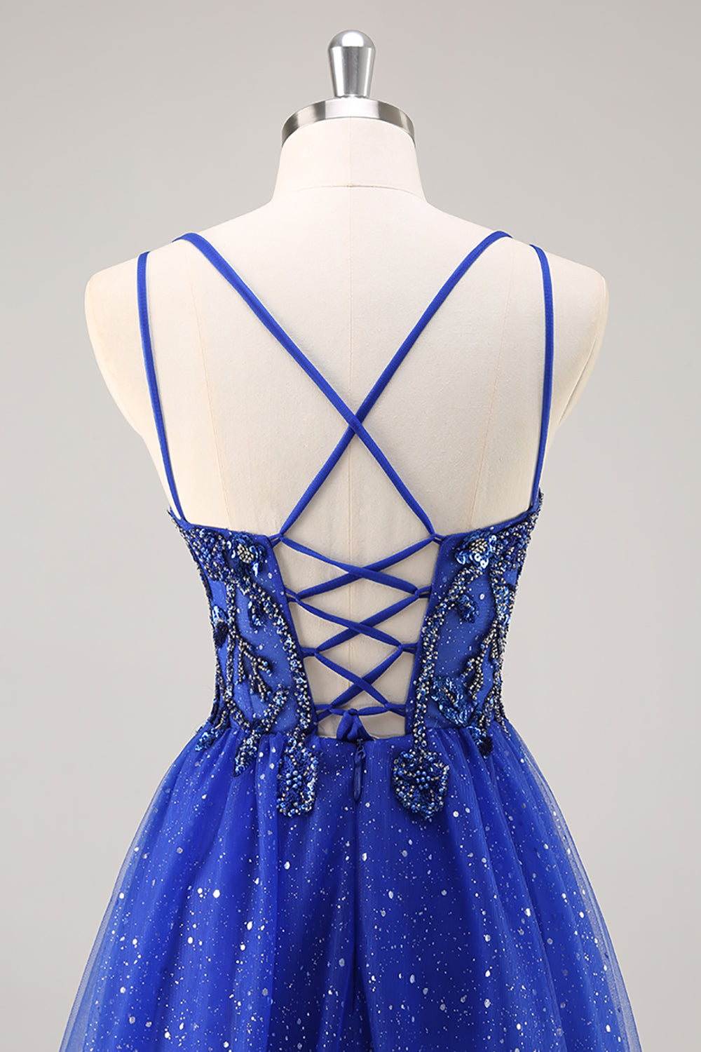Glitzerndes A-Linie Königsblaues Perlen Ballkleid mit Schlitz