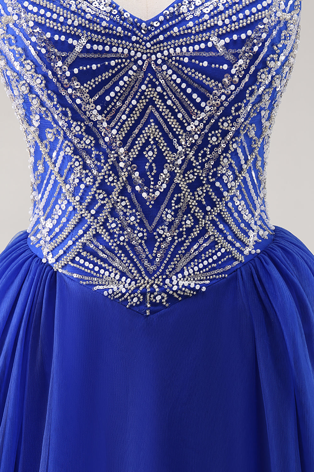 Königsblaues A-Linie Langes Ballkleid mit Perlen