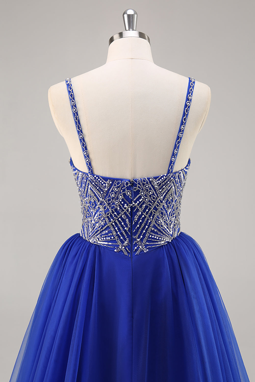 Königsblaues A-Linie Langes Ballkleid mit Perlen