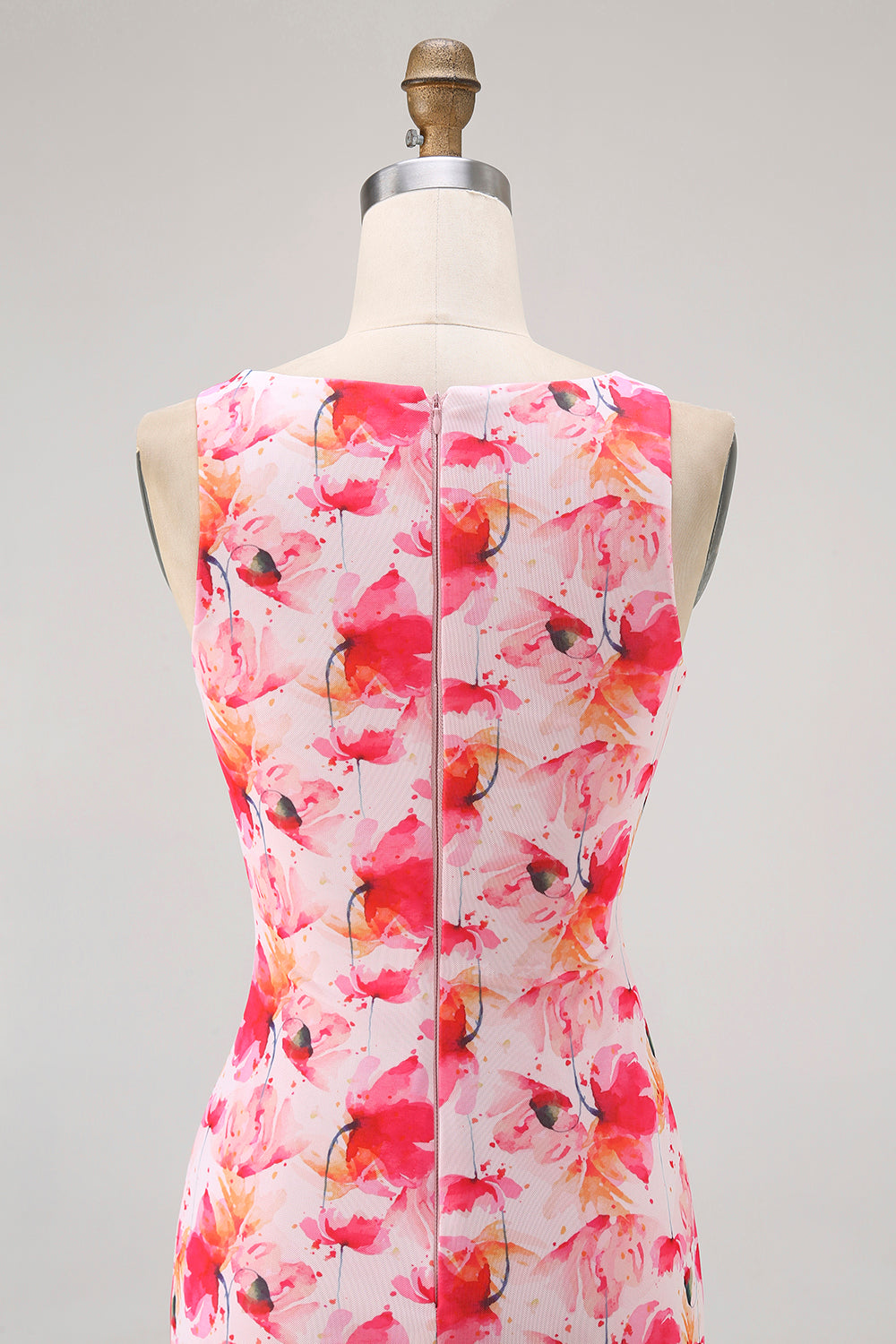 Rosa Blumen Etui Langes Brautjungfernkleid mit U-Boot-Ausschnitt und Druck