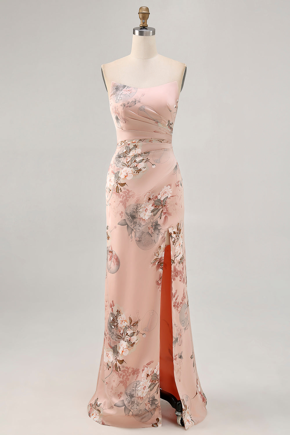 Blush Blumen Trägerloses Etui Brautjungfernkleid mit Schlitz