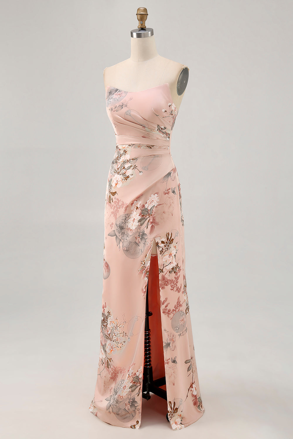 Blush Blumen Trägerloses Etui Brautjungfernkleid mit Schlitz