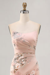 Blush Blumen Trägerloses Etui Brautjungfernkleid mit Schlitz