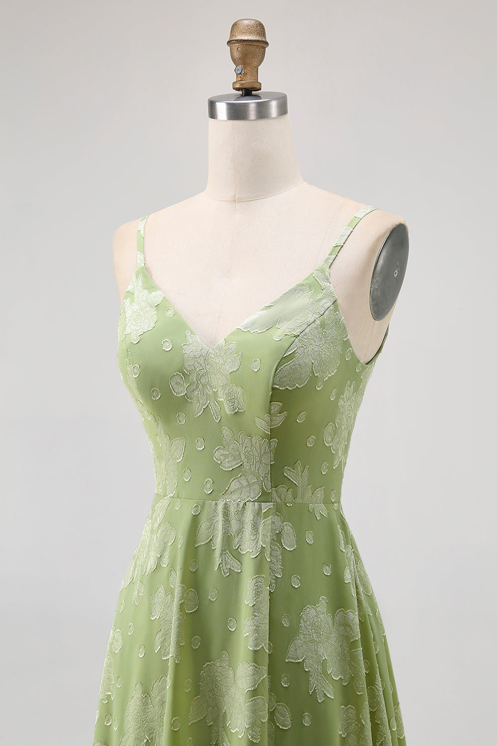 Salbeigrünes Geblümtes Brautjungfernkleid in A-Linie mit Schlitz