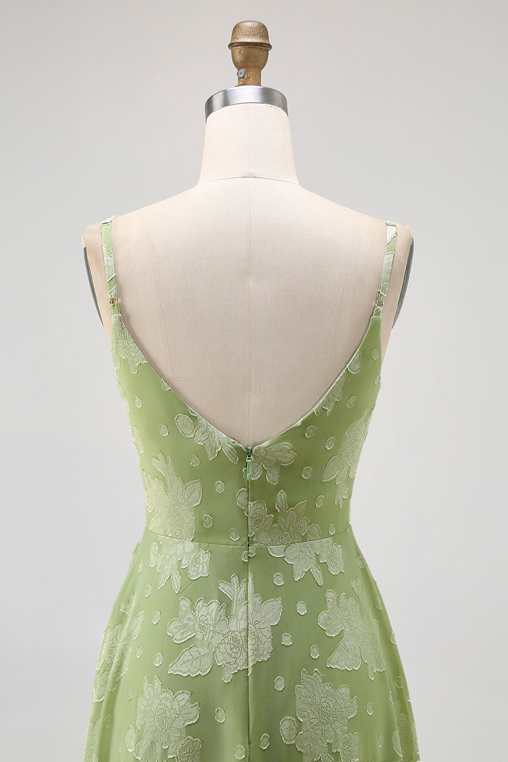 Salbeigrünes Geblümtes Brautjungfernkleid in A-Linie mit Schlitz