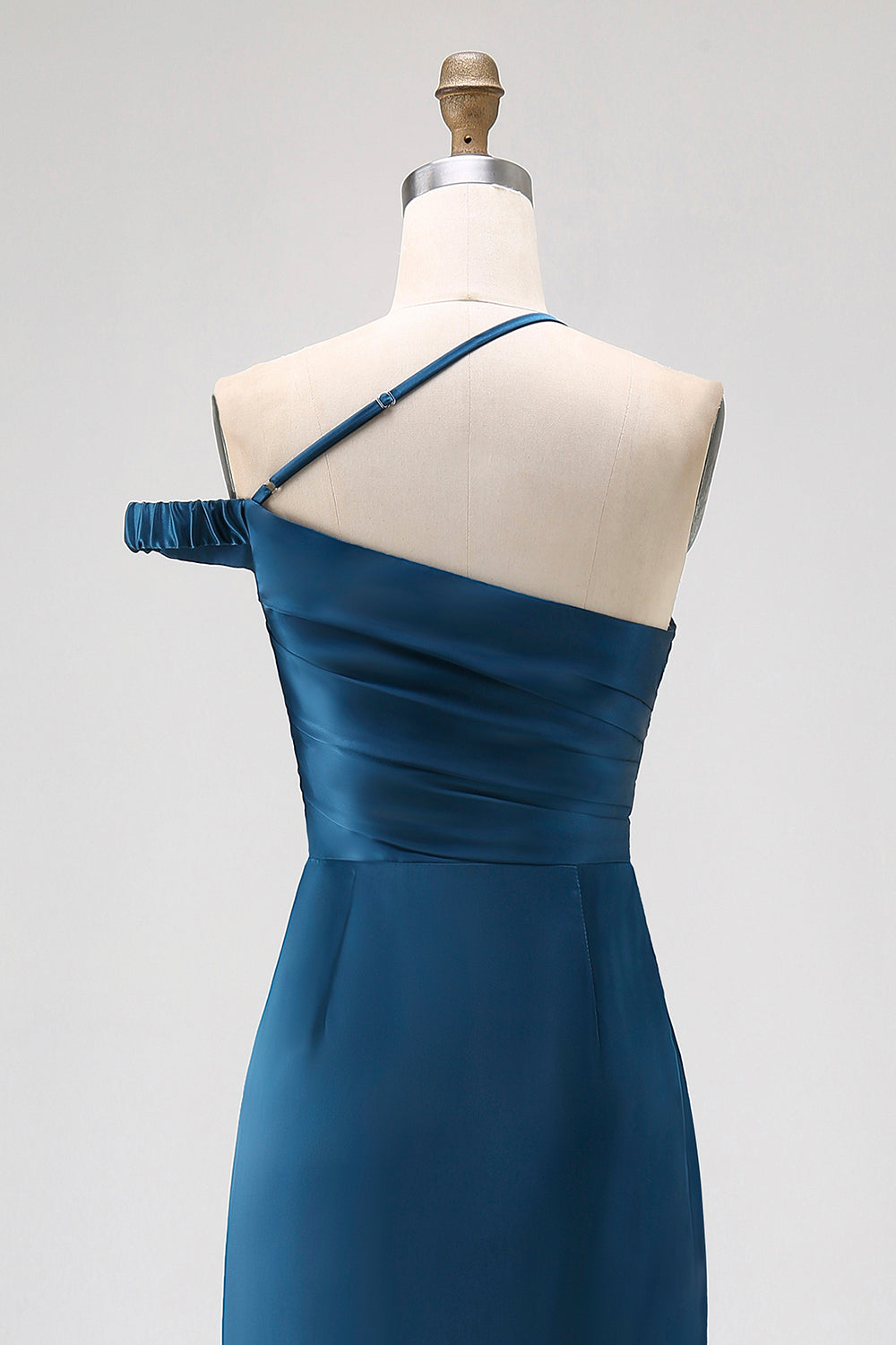 Tintenblaues Etui Langes Brautjungfernkleid aus Satin mit einer Schulter
