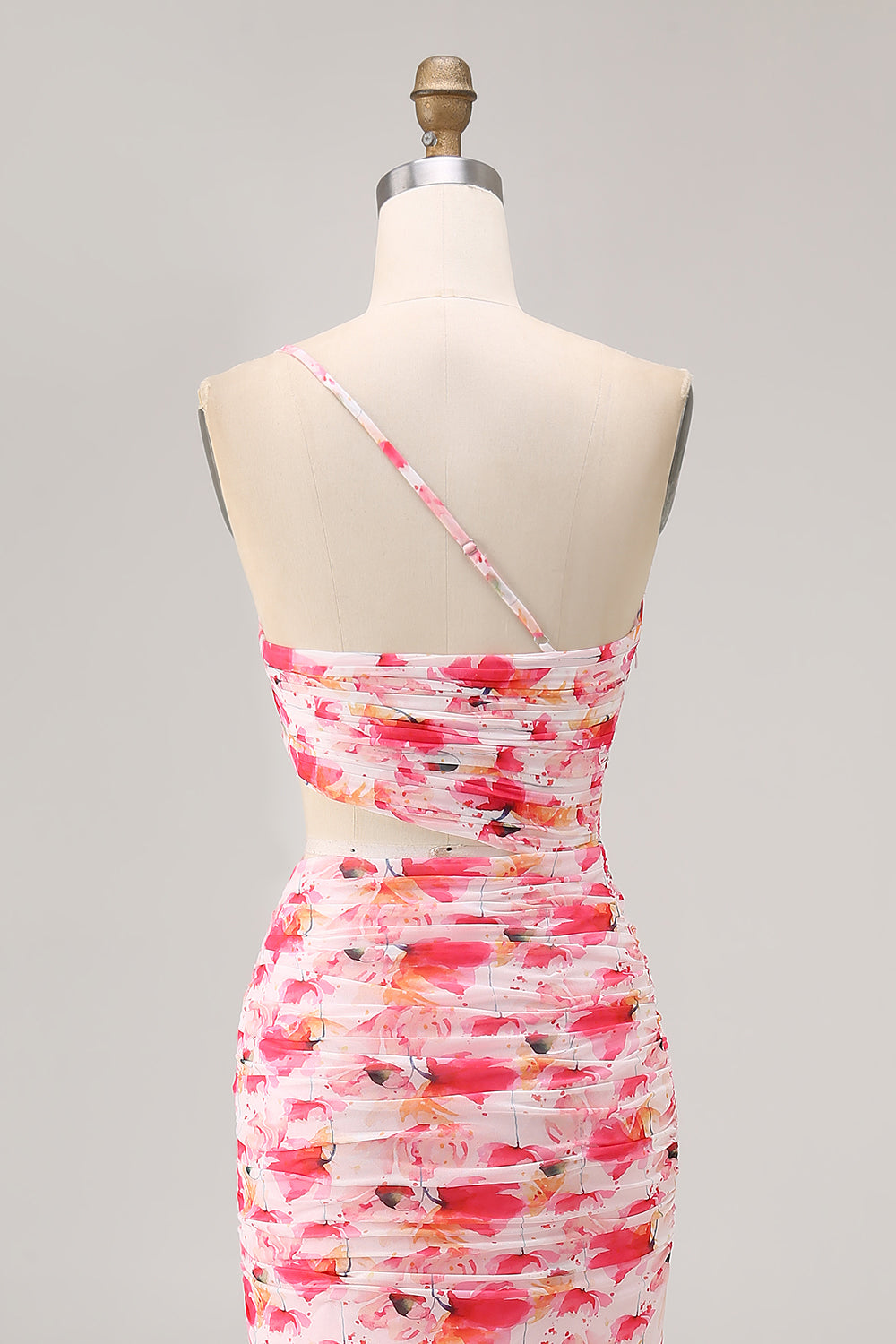 Etui Rotes Kleid für Hochzeitsgäste mit einer Schulter und Blumendruck