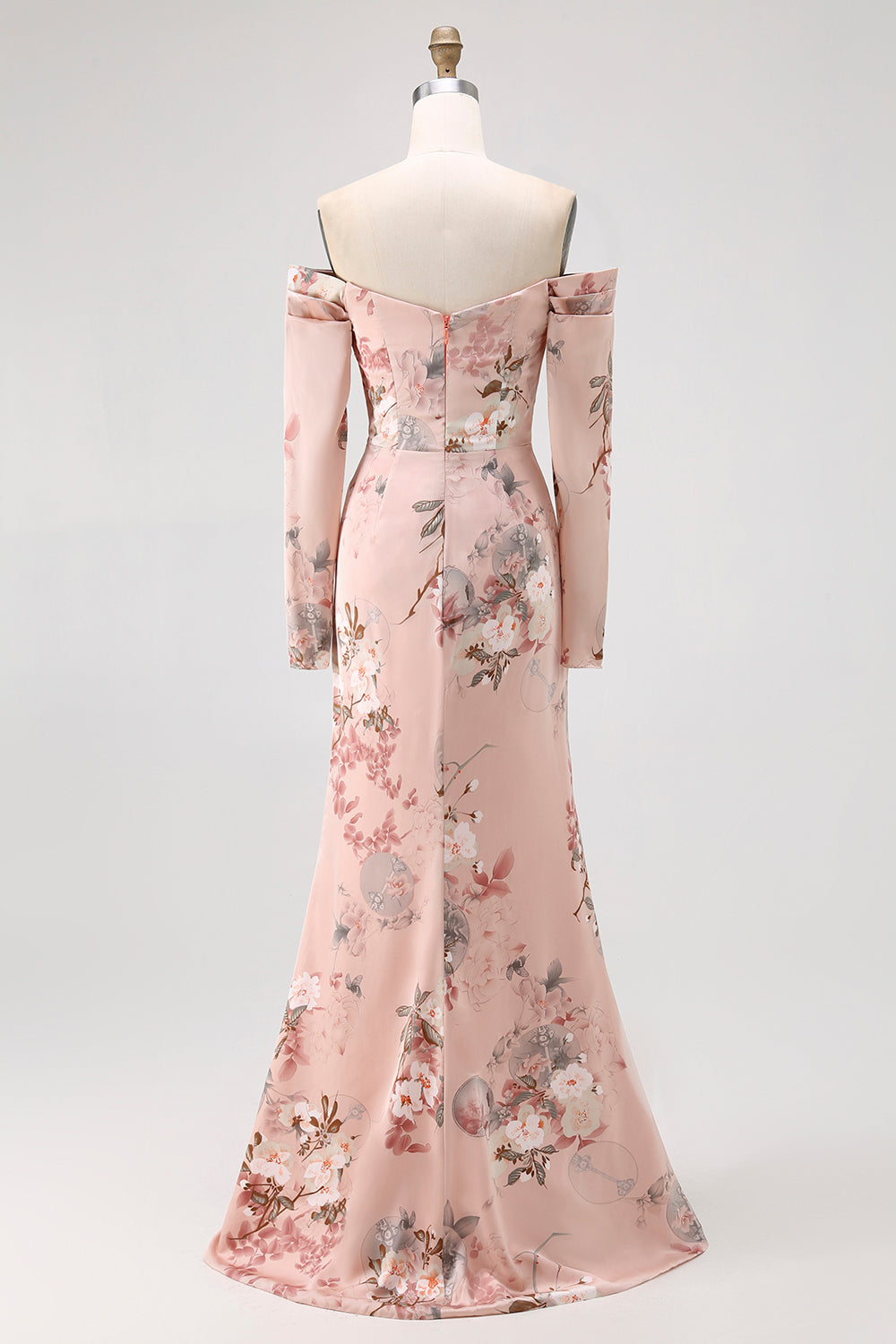 Blush Blumen Schulterfreies Etui Langes Hochzeitsgastkleid mit Schlitz