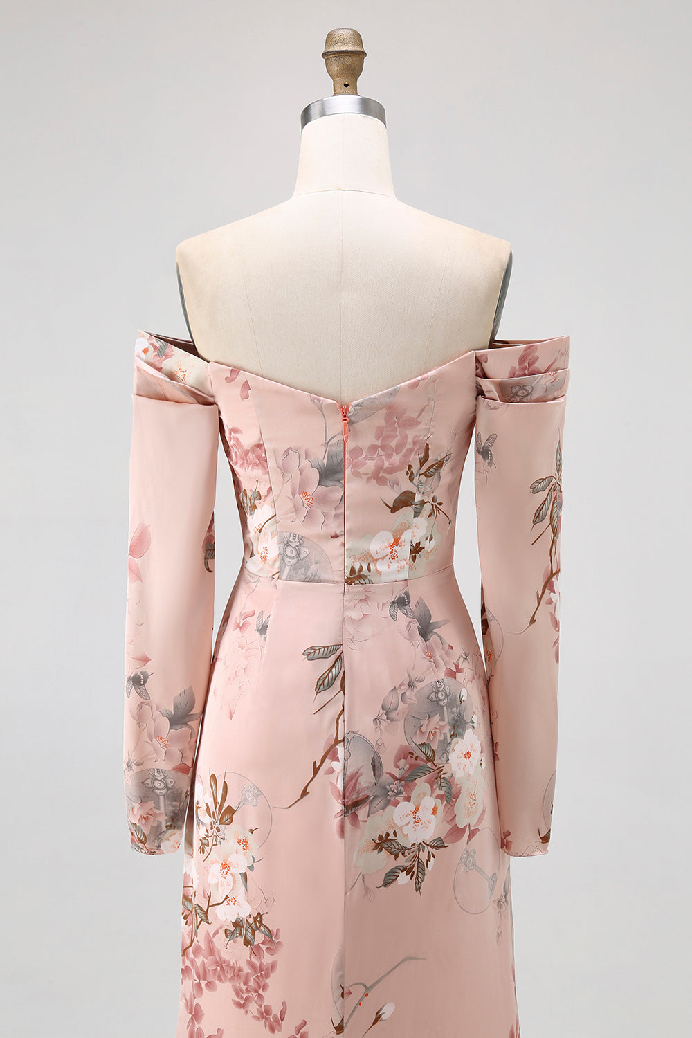 Blush Blumen Schulterfreies Etui Langes Hochzeitsgastkleid mit Schlitz