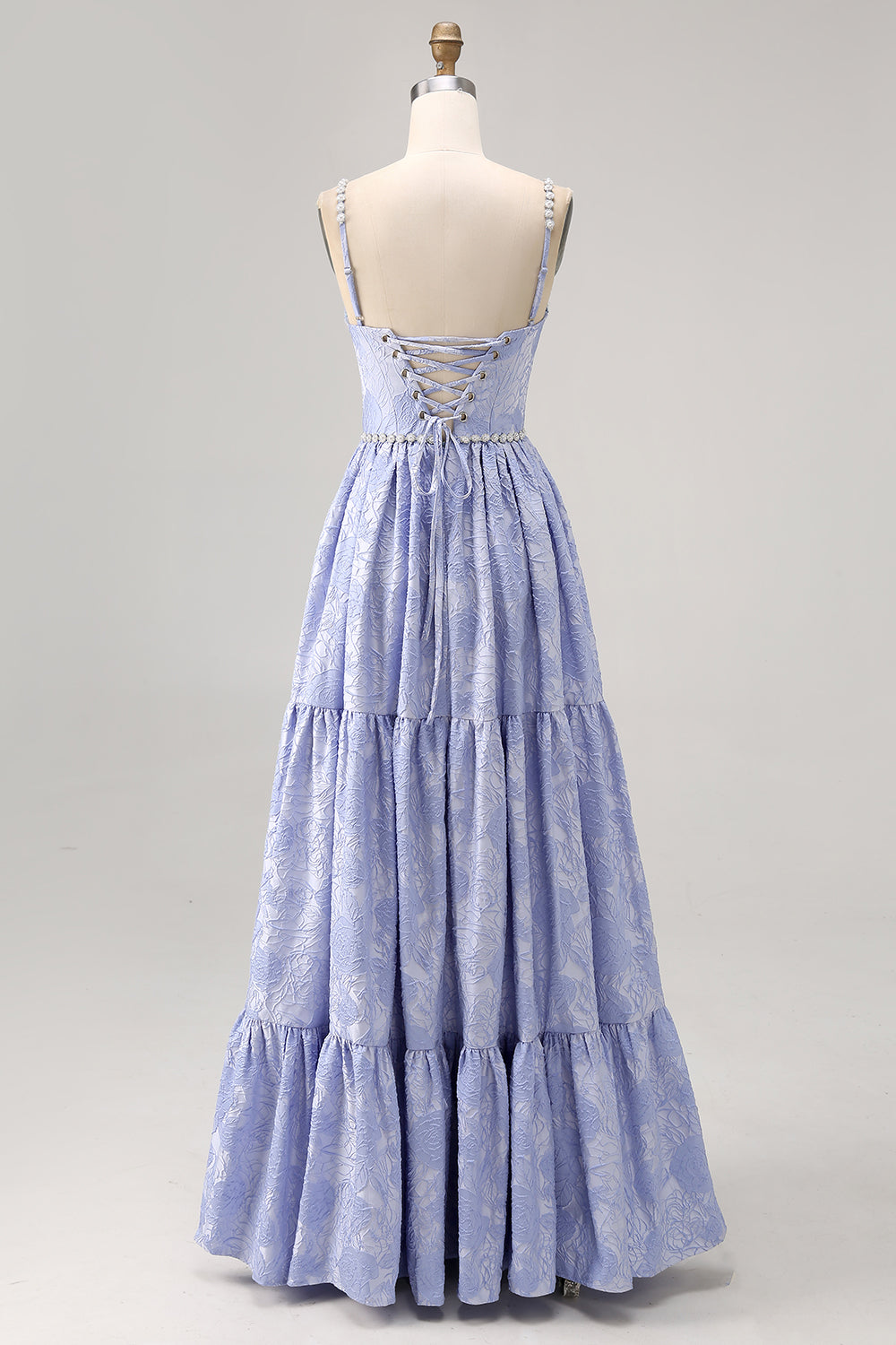 Blaue Blume A-Linie Perlen Hochzeitsgastkleid mit Schlitz