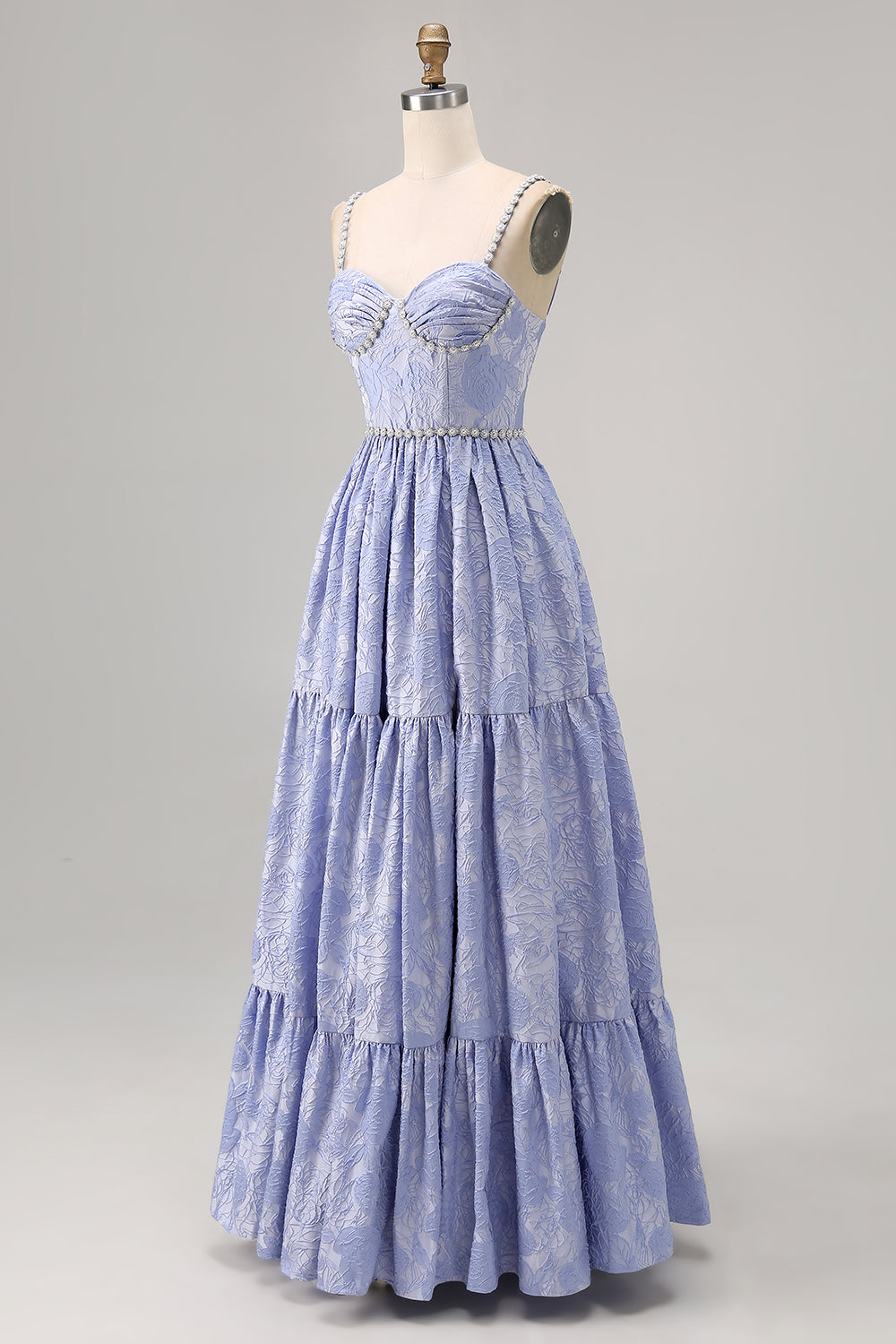 Blaue Blume A-Linie Perlen Hochzeitsgastkleid mit Schlitz