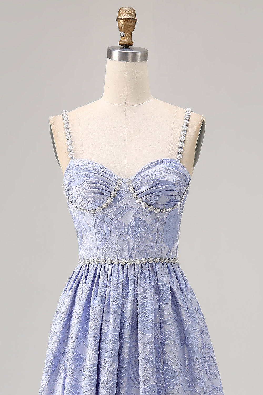 Blaue Blume A-Linie Perlen Hochzeitsgastkleid mit Schlitz