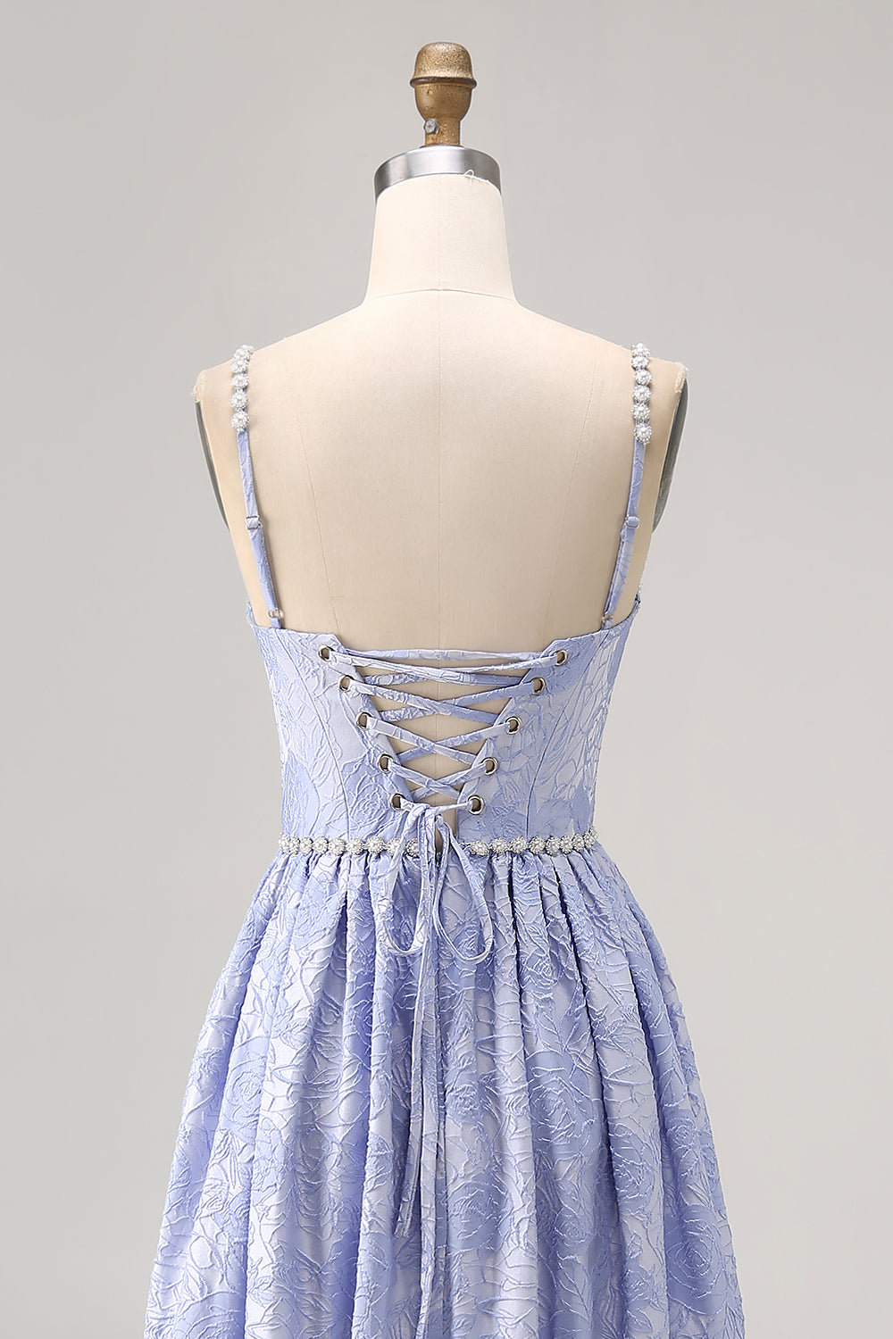 Blaue Blume A-Linie Perlen Hochzeitsgastkleid mit Schlitz