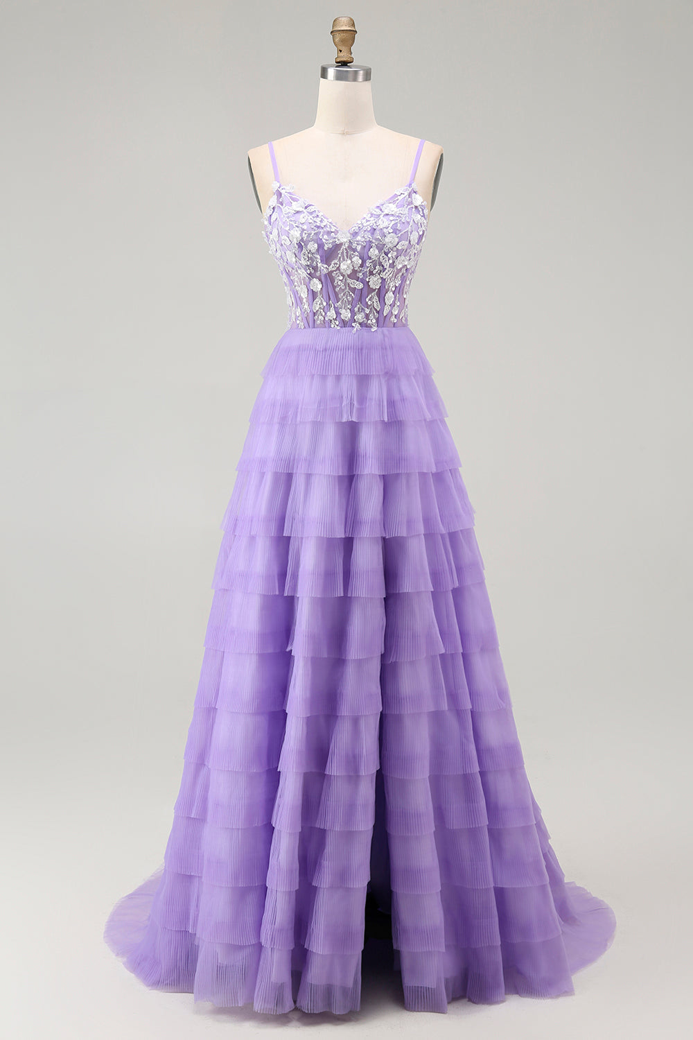Lila Korsett A-Linie Gestuftes Langes Ballkleid