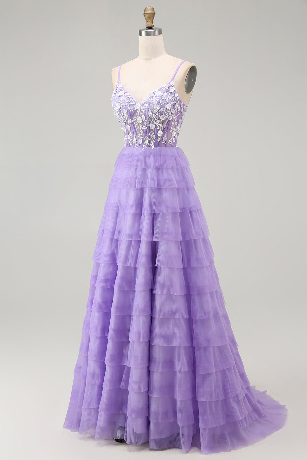 Lila Korsett A-Linie Gestuftes Langes Ballkleid