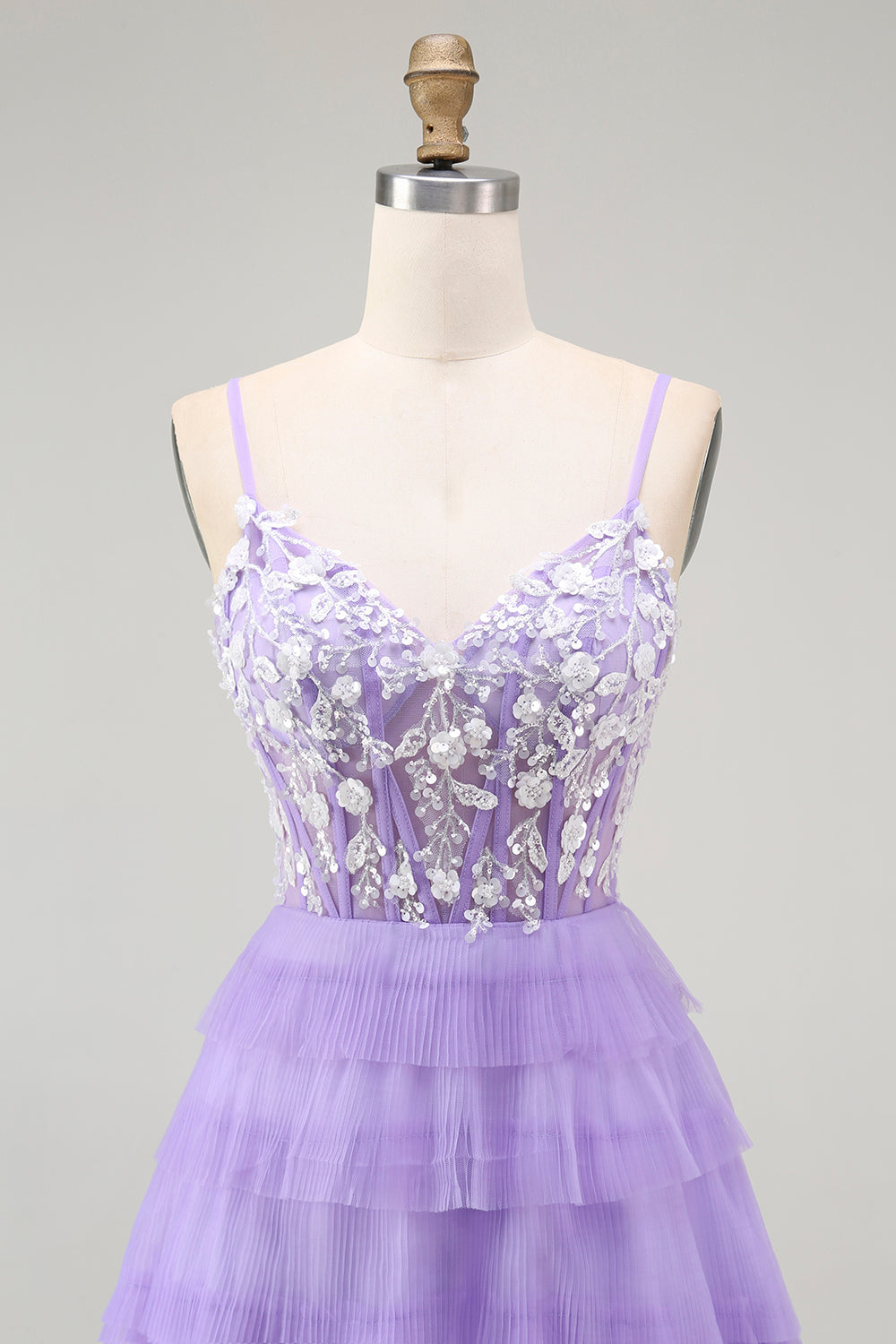 Lila Korsett A-Linie Gestuftes Langes Ballkleid