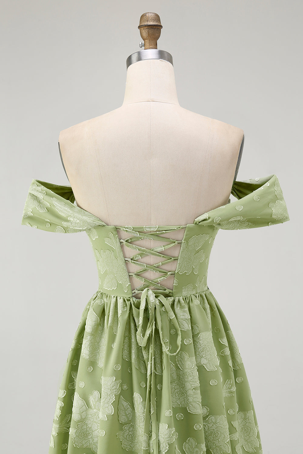 Salbeigrün A-Linie Schulterfreies Geblümtes Midi Brautjungfernkleid
