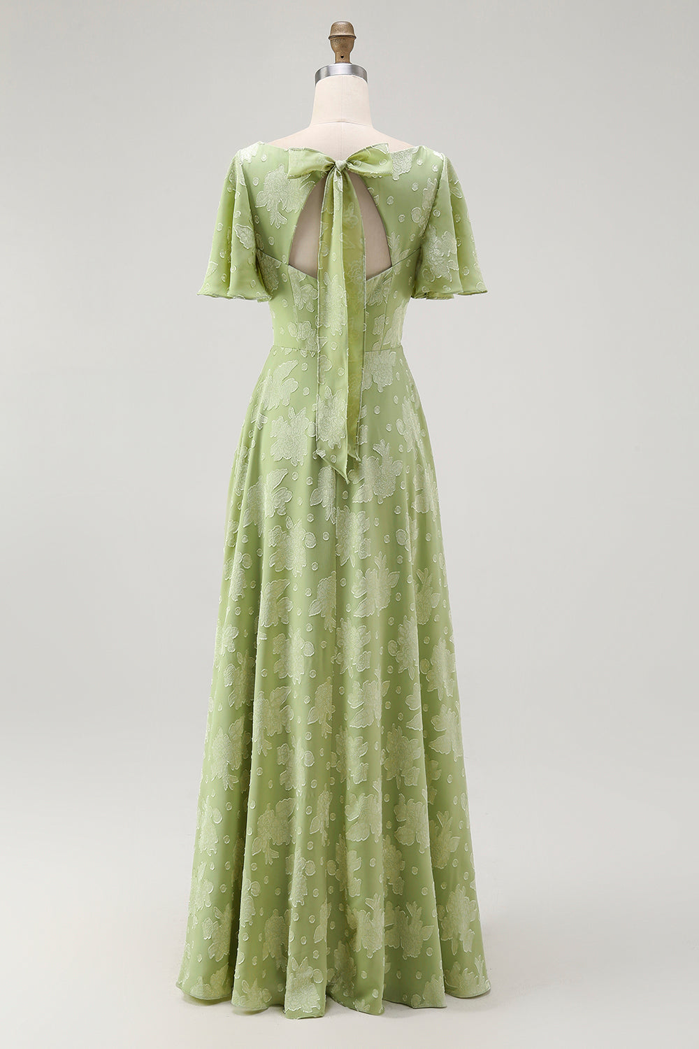 Grünes Geblümtes A-Linie Brautjungfernkleid mit kurzen Ärmeln