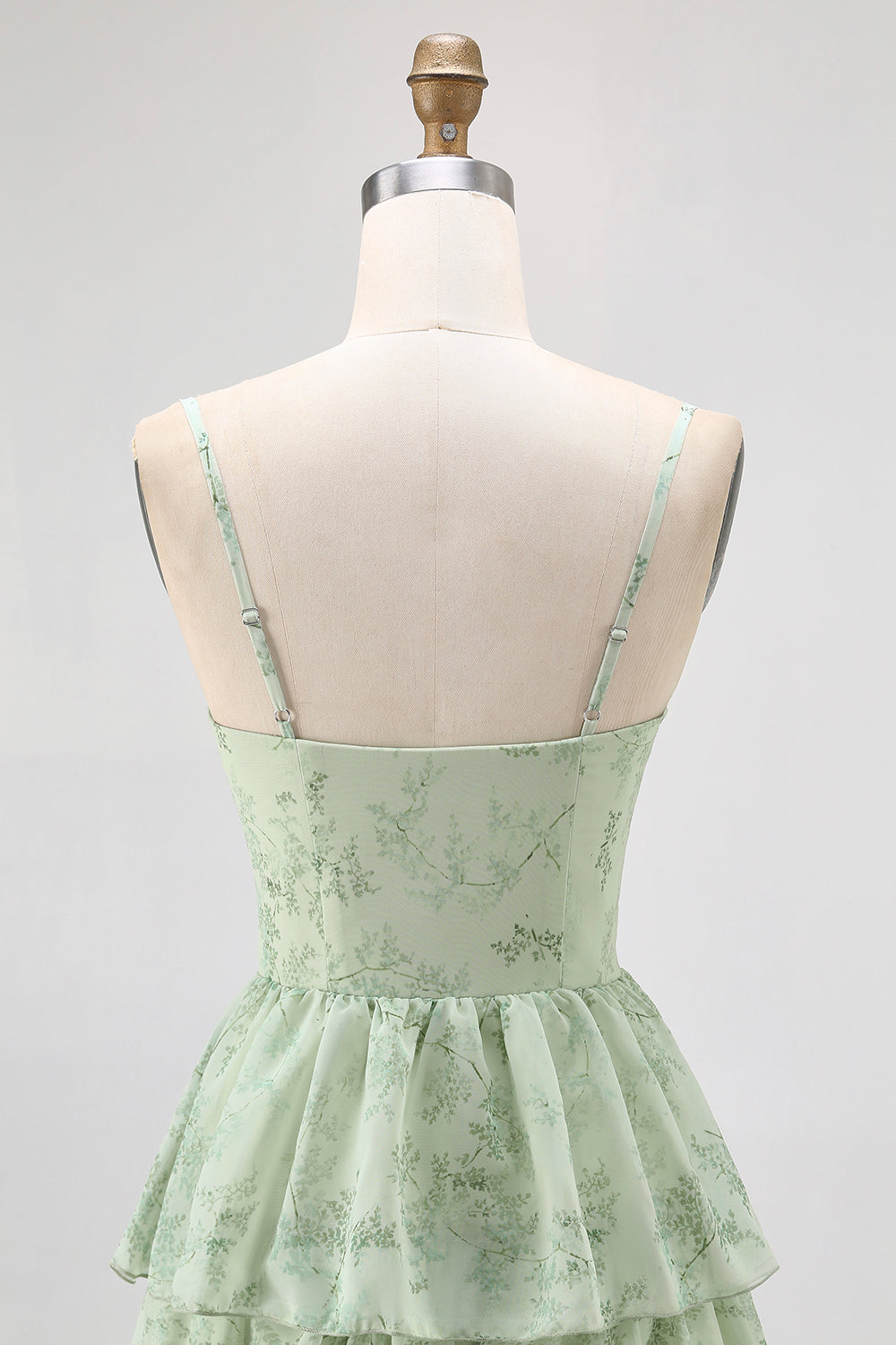 Dusty Sage A Linie Korsett Gestuftes Chiffon Langes Brautjungfernkleid mit Schlitz