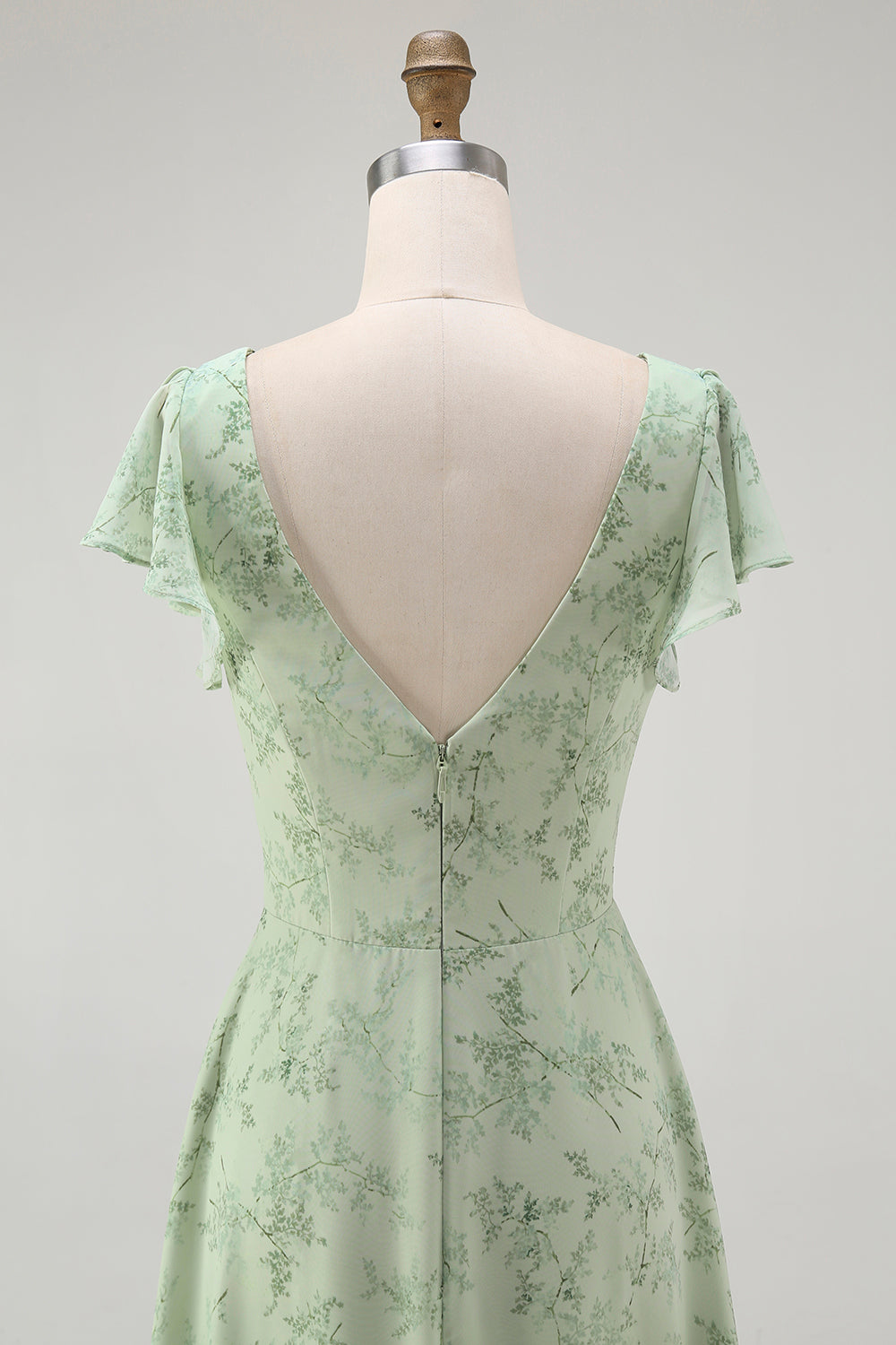 Dusty Sage A Linie Kurzärmeliges Brautjungfernkleid mit Schlitz