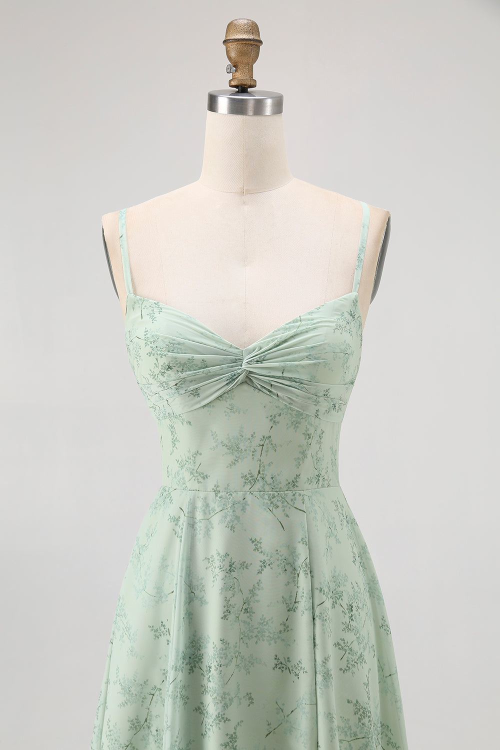 Blaues Geblümtes Spaghettiträger Chiffon A-Linie Brautjungfernkleid