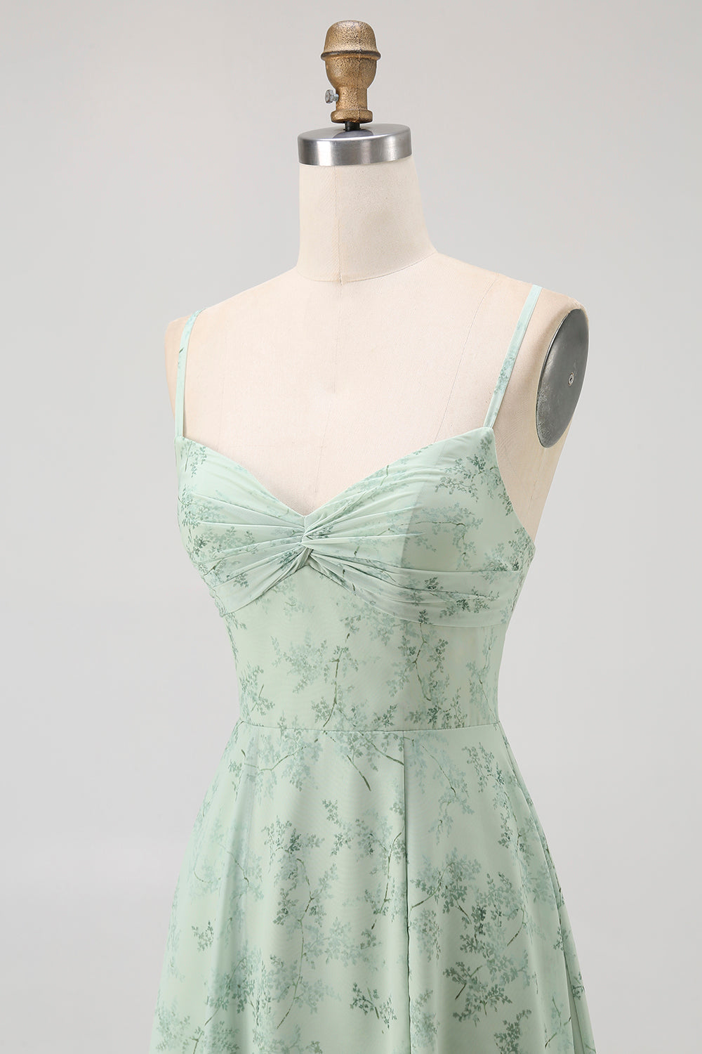 Blaues Geblümtes Spaghettiträger Chiffon A-Linie Brautjungfernkleid