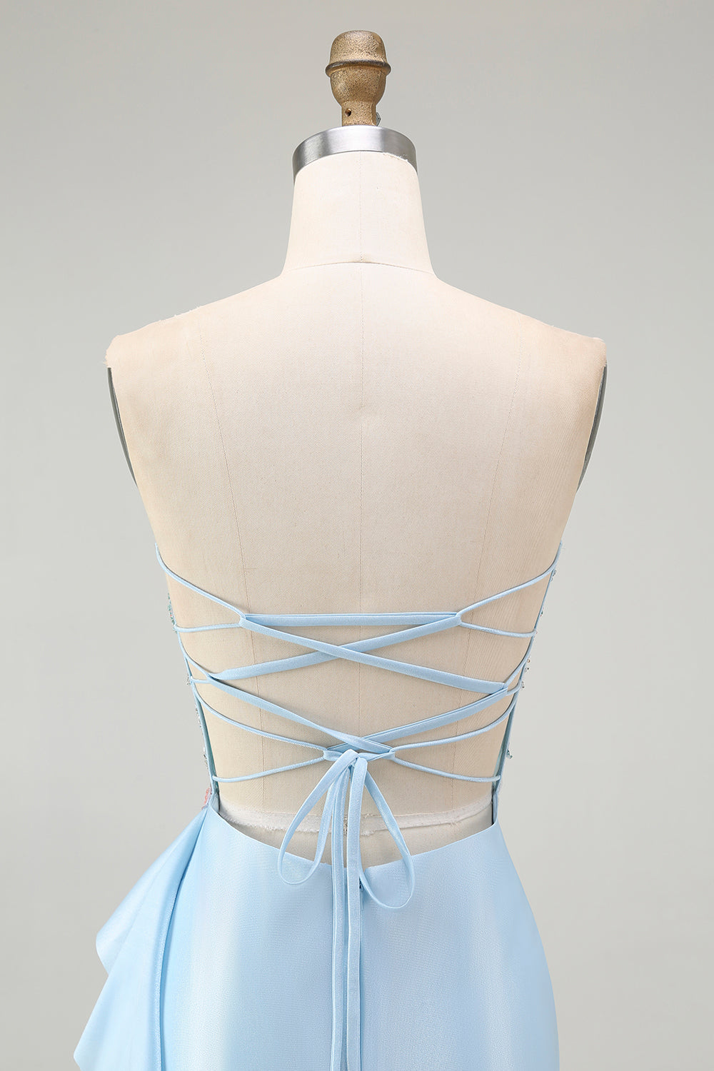 Funkelndes Hellblaues Trägerloses Korsett Meerjungfrau Perlenbesetztes Langes Ballkleid mit Schlitz